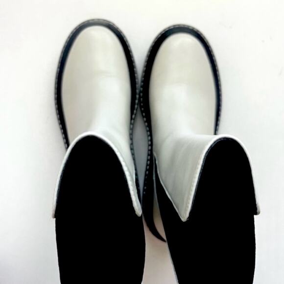 Tory Burch Benton Chelsea Boot Sz 8.5 White Leather Black Lug Platform Sole New - Picture 5 of 10